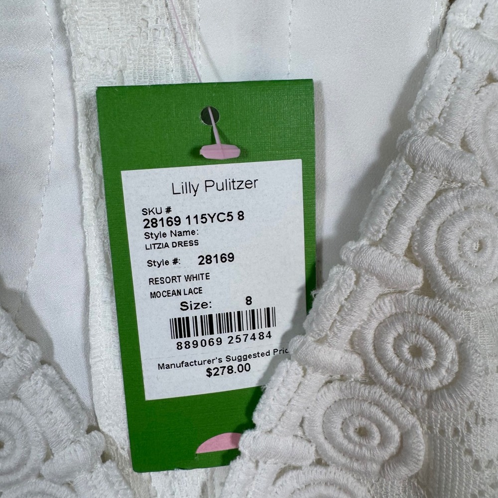 Lilly Pulitzer Litzia Dress Womens Size 8 White Mocean Lace Racerback V-Neck New - Picture 4 of 11